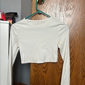 SHEIN Cream Fitted Long Sleeve Crop Tee